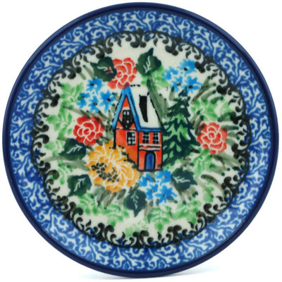 Polish Pottery Mini Plate, Coaster plate Hidden Cottage UNIKAT