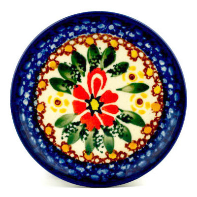 Polish Pottery Mini Plate, Coaster plate Hidden Sunflower UNIKAT