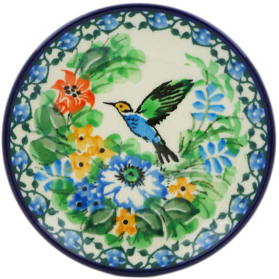 Polish Pottery Mini Plate, Coaster plate Hummingbird Meadow UNIKAT