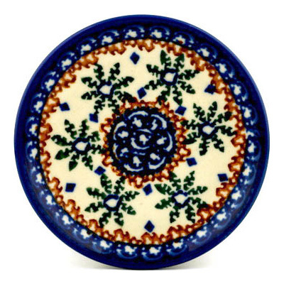 Polish Pottery Mini Plate, Coaster plate Jade Snowflakes UNIKAT