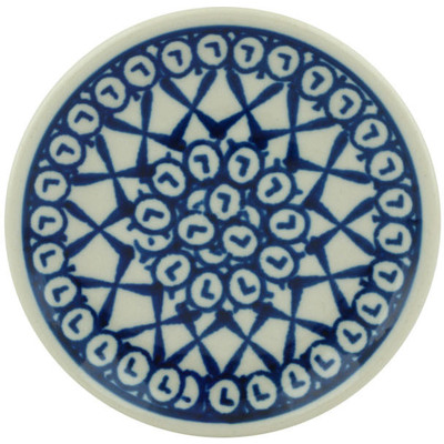 Polish Pottery Mini Plate, Coaster plate Lattice Peacock