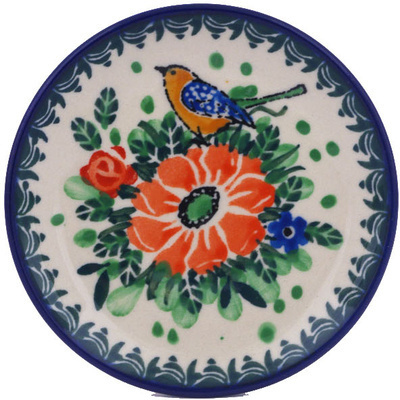 Polish Pottery Mini Plate, Coaster plate Love Bird Meadow UNIKAT