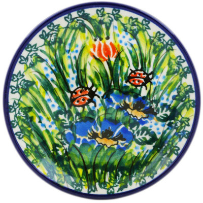 Polish Pottery Mini Plate, Coaster plate Lucky Ladybug UNIKAT