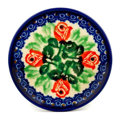 Polish Pottery Mini Plate, Coaster plate March Of The Roses UNIKAT