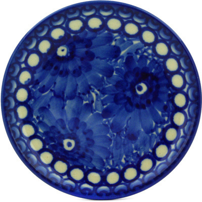 Polish Pottery Mini Plate, Coaster plate Moody Blue Daisy UNIKAT