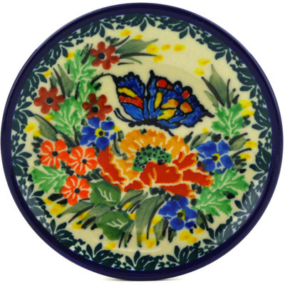 Polish Pottery Mini Plate, Coaster plate Mosaic Butterfly UNIKAT