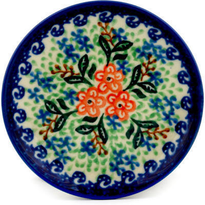 Polish Pottery Mini Plate, Coaster plate Orange Daisy Fields UNIKAT