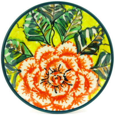 Polish Pottery Mini Plate, Coaster plate Orange Peonies UNIKAT