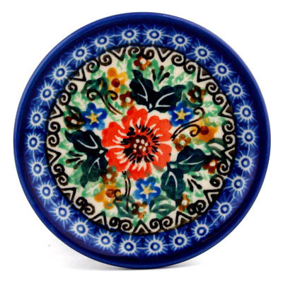 Polish Pottery Mini Plate, Coaster plate Orange Wreath UNIKAT
