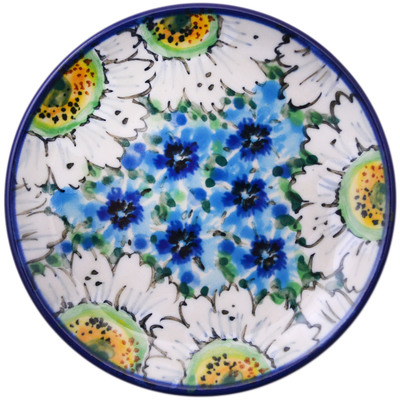 Polish Pottery Mini Plate, Coaster plate Pansies And Daisies UNIKAT