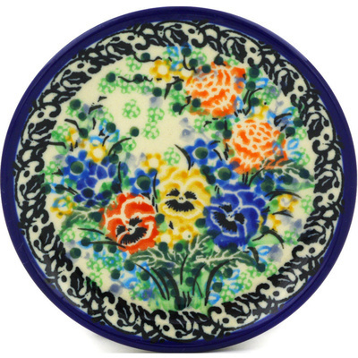 Polish Pottery Mini Plate, Coaster plate Pansy Dance UNIKAT