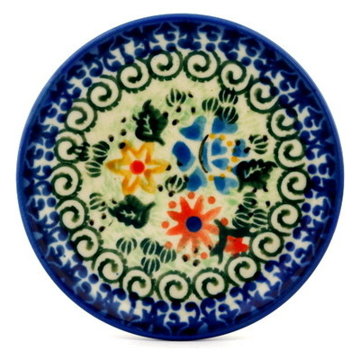 Polish Pottery Mini Plate, Coaster plate Pastel Garden UNIKAT