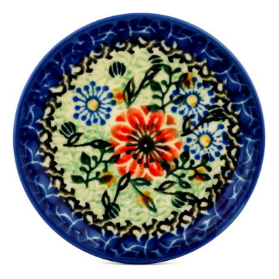 Polish Pottery Mini Plate, Coaster plate Peach Daisies UNIKAT