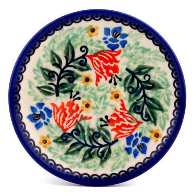 Polish Pottery Mini Plate, Coaster plate Peach Fan Fare UNIKAT