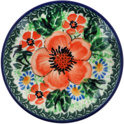 Polish Pottery Mini Plate, Coaster plate Peach Poppy Wreath UNIKAT