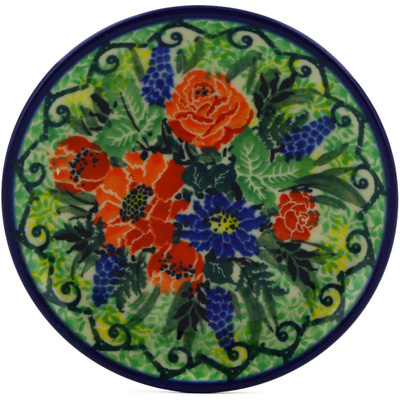 Polish Pottery Mini Plate, Coaster plate Peach Rose Meadow UNIKAT