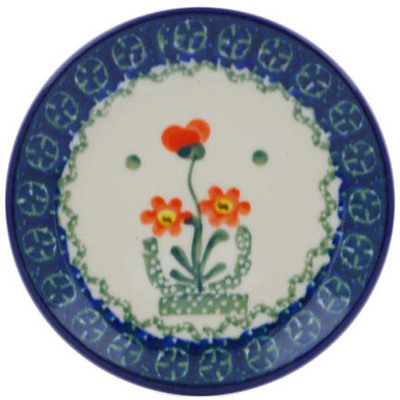 Polish Pottery Mini Plate, Coaster plate Peach Spring Daisy