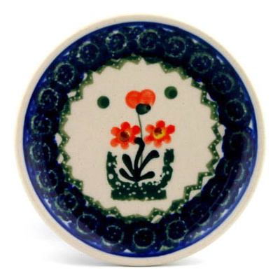 Polish Pottery Mini Plate, Coaster plate Peach Spring Daisy