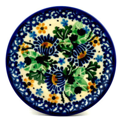 Polish Pottery Mini Plate, Coaster plate Peeking Flowers UNIKAT