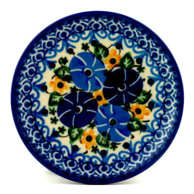 Polish Pottery Mini Plate, Coaster plate Periwinkle Ring UNIKAT
