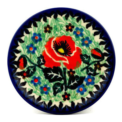 Polish Pottery Mini Plate, Coaster plate Playful Poppy UNIKAT