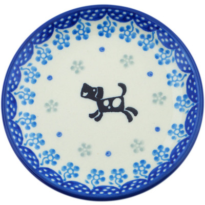 Polish Pottery Mini Plate, Coaster plate Playing Pups