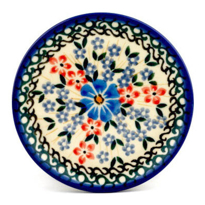 Polish Pottery Mini Plate, Coaster plate Poppies In The Grass UNIKAT