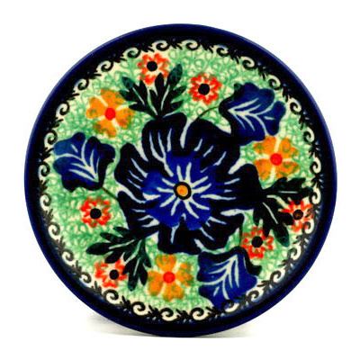 Polish Pottery Mini Plate, Coaster plate Popping Periwinkle UNIKAT