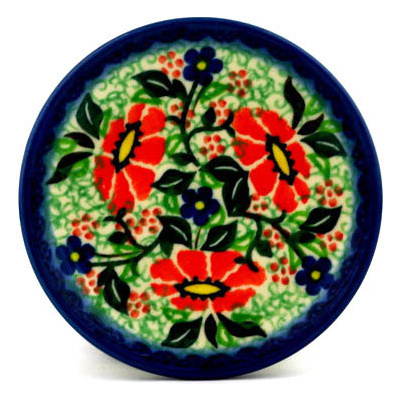 Polish Pottery Mini Plate, Coaster plate Poppy Fields UNIKAT