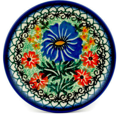 Polish Pottery Mini Plate, Coaster plate Poppy Parade UNIKAT