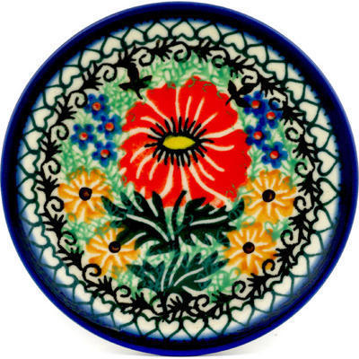 Polish Pottery Mini Plate, Coaster plate Poppy Parade UNIKAT