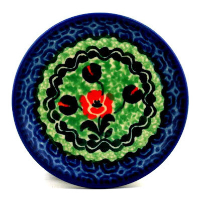 Polish Pottery Mini Plate, Coaster plate Poppy Power UNIKAT