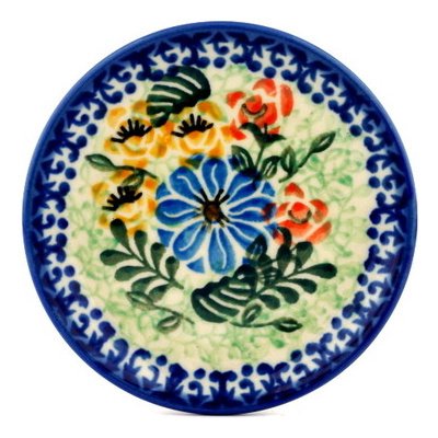 Polish Pottery Mini Plate, Coaster plate Primary Garden UNIKAT