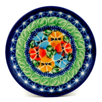 Polish Pottery Mini Plate, Coaster plate Primary Pansies UNIKAT