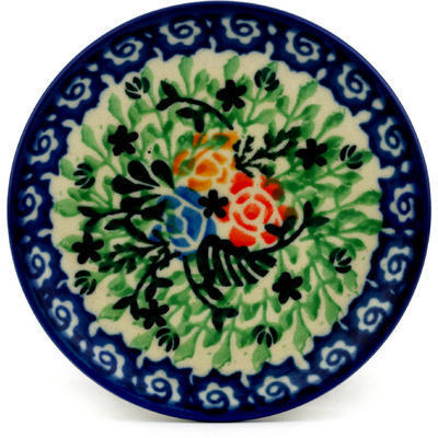 Polish Pottery Mini Plate, Coaster plate Primary Rose UNIKAT