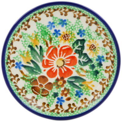 Polish Pottery Mini Plate, Coaster plate Pristine Pansy UNIKAT