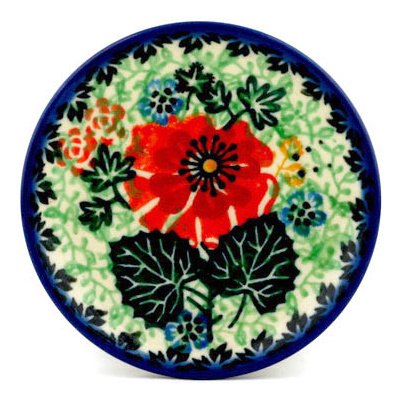 Polish Pottery Mini Plate, Coaster plate Pristine Poppies UNIKAT