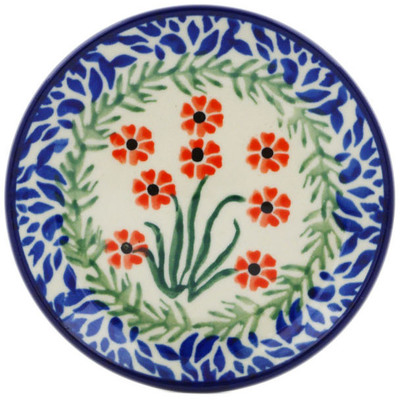 Polish Pottery Mini Plate, Coaster plate Red April Showers