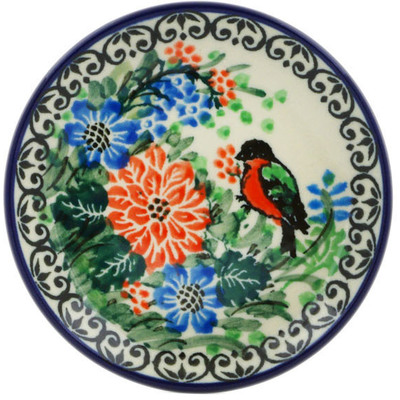 Polish Pottery Mini Plate, Coaster plate Red Breasted Robin UNIKAT