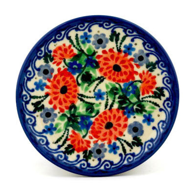 Polish Pottery Mini Plate, Coaster plate Red Carnation Garden UNIKAT