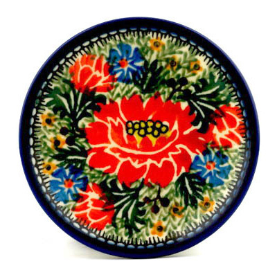 Polish Pottery Mini Plate, Coaster plate Red Carnations UNIKAT
