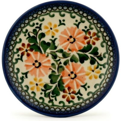 Polish Pottery Mini Plate, Coaster plate Red Chickory Circle UNIKAT