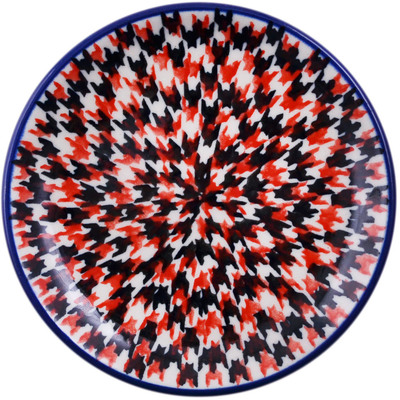 Polish Pottery Mini Plate, Coaster plate Red Houndstooth