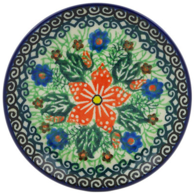 Polish Pottery Mini Plate, Coaster plate Red Jackmanii UNIKAT