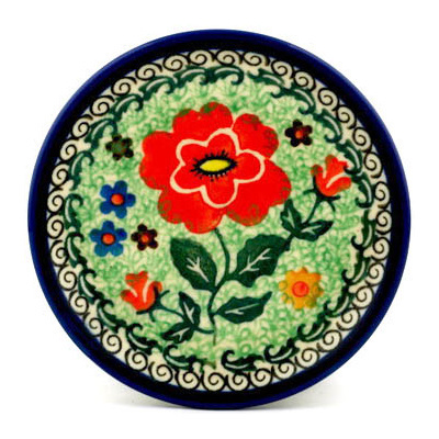Polish Pottery Mini Plate, Coaster plate Red Poppies UNIKAT