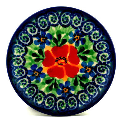 Polish Pottery Mini Plate, Coaster plate Red Poppy Delight UNIKAT