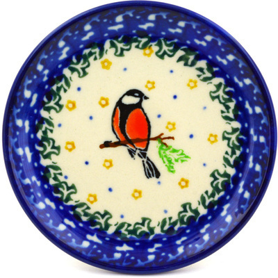 Polish Pottery Mini Plate, Coaster plate Redbird On A Wire