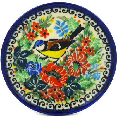 Polish Pottery Mini Plate, Coaster plate Robin&#039;s Wreath UNIKAT