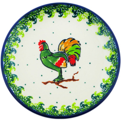 Polish Pottery Mini Plate, Coaster plate Rooster&#039;s Crow UNIKAT
