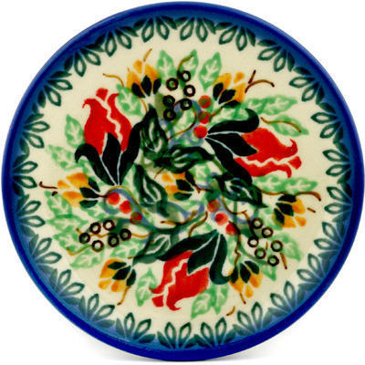 Polish Pottery Mini Plate, Coaster plate Rose Bud Roundup UNIKAT